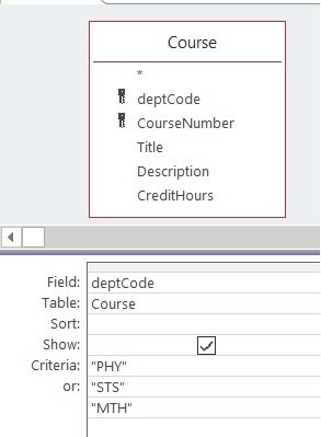 Using IN operator in Access query QBE grid.