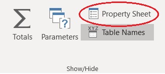 Identifying Access Property Sheet button in Query design