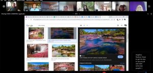 virtual meeting room with image of colorful river