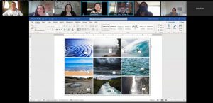virtual meeting room with images of water
